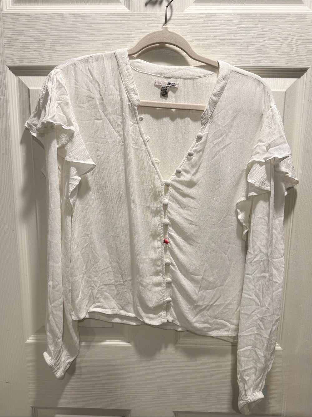 Amuse Society Beach Vida Bling White Ruffle Sleeve Button Front Blouse M NWT - Picture 9 of 15